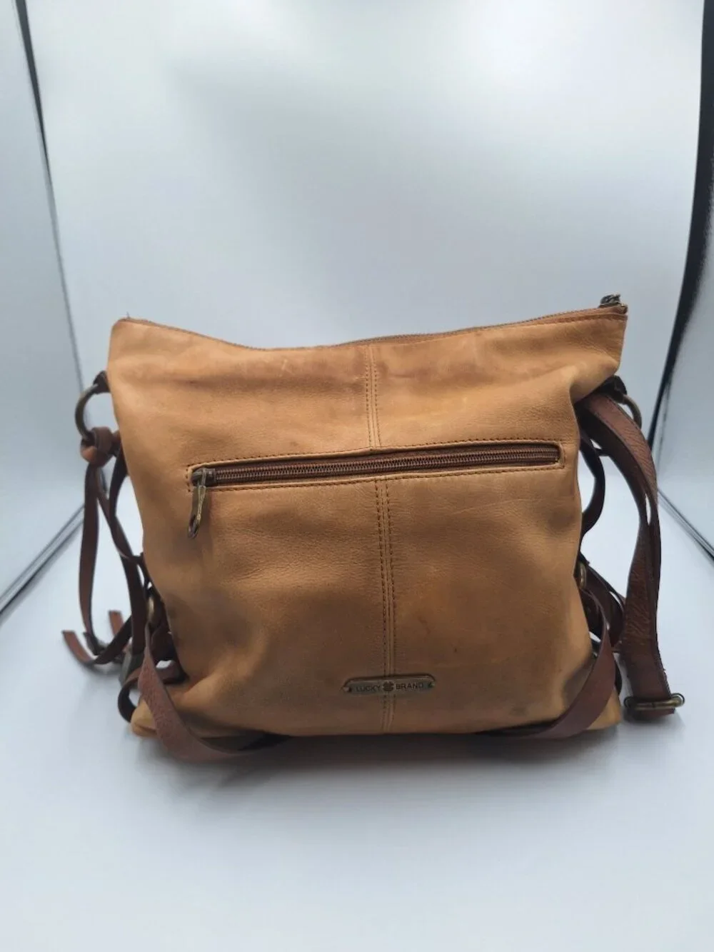 Lucky Brand Boho Western Leather Crossbody Bag Casual Fringe Purse